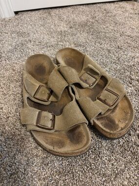 Birkenstock Tan Suede Double-Buckle Sandals